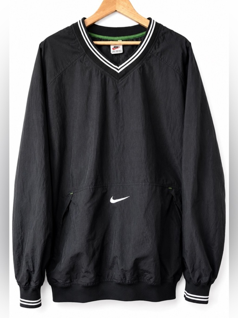 Vintage Nike Pullover Windbreaker Jacket Black V-Neck Swoosh XXL